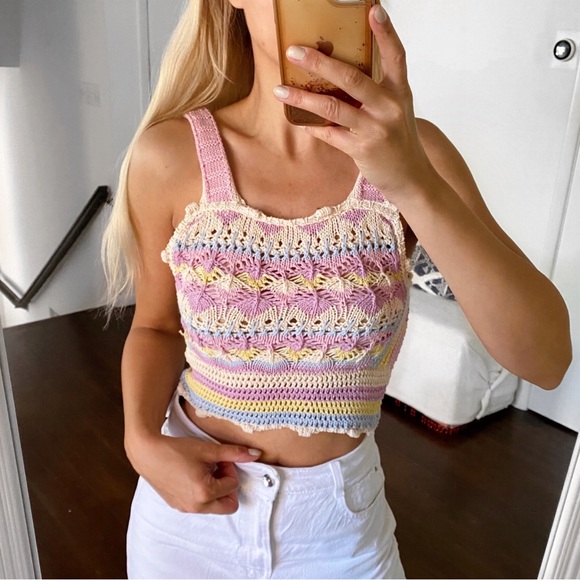Zara Tops - Zara Multicolor Crochet Crop Top